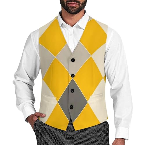 Harlequin Vintage Or Argyle Men's Suit Vest Slim Fit Business Dress Party Pattern Waistcoat Vest Top