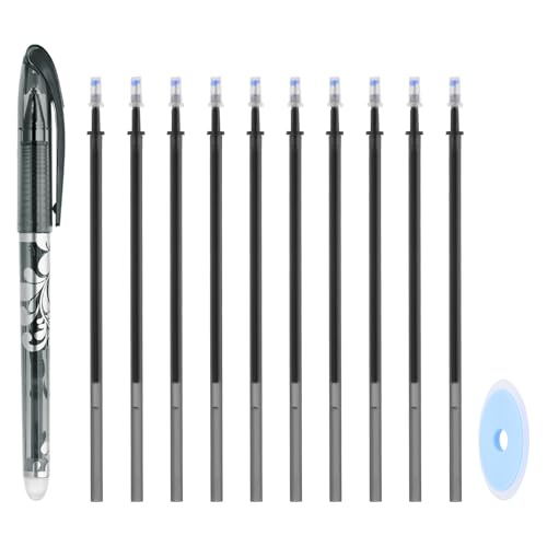 PATIKIL Bolígrafos De Gel Borrables Con 10 Recambios Y 1 Borrador, Bolígrafos Termoborrables De 0.5mm Tinta Negra Para Marcado En Tela Para Costura Acolchado Planificación Escritura