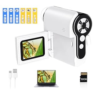 Handheld Digital Microscope for Kids with 2 Inch LCD Screen 6 Adjustable LED Lights Sample Slides 32G Memory Card Mini Portable Pocket Miniature Microscope Ages 8-12 Education Birthday Gifts