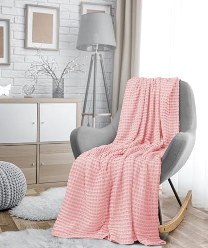 Image of Utopia Bedding 100% Cotton Waffle Weave Blanket Twin Size for Couch Sofa Bed - Lightweight, Breathable Summer Blankets Soft and Cozy, Gifts for Women Home Room Decor (Pink, 90x72 Inch)
