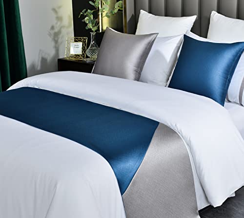 Twelves Prague Contrast King Bed Runner, Blue Patchwork Bedding Decorative Accent Bedding Scarf For Hotel Home Guestroom #TOP2