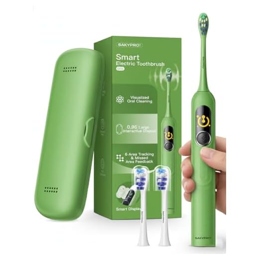 SAKYPRORAL AI Smart Screen Electric Toothbrush for Adults, Sonic Rechargeable Whitening Toothbrush with 6-Zone Tracking, Soft Replacement Heads & Travel Case (Green, 1 Count)