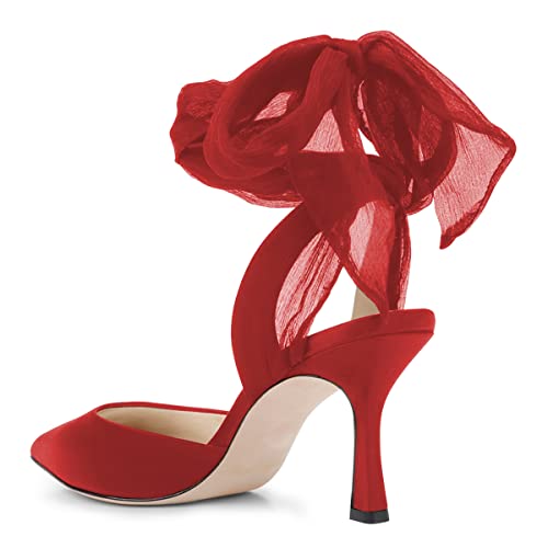 FSJ Women Graceful Suede Pointed Toe Stiletto High Heel Pumps Ribbon Lace Up Ankle Strap Party Evening Dress Sandal Shoes Size 4-15 US3