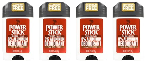 Power Stick 0% Aluminum Timber Musk Deodorant for Men, 2.5 oz, Pack of 4 – Aluminum Free, Long-Lasting Freshness