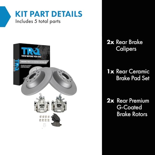 Image of TRQ Rear Brake Pad and Rotor Set Ceramic Coated Rotors Calipers Compatible with 2010 Volkswagen Jetta