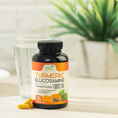 Glucosamine Chondroitin Turmeric Msm Boswellia - Nature's Joint Support Supplement With Curcumin 95% Curcuminoids & Bioperine, Antioxidant With Black Pepper Extract, Non-Gmo Gluten Free - 180 Capsules #TOP6