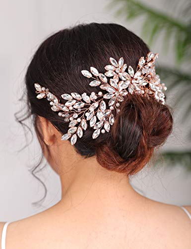 Denifery Rose Gold Bridal Hair Comb Sparkly Rhinestones Wedding Hair Comb Pearl Bridal Headpiece Rose Gold Hair Accessories For Women And Girls (Rose Gold) #TOP20