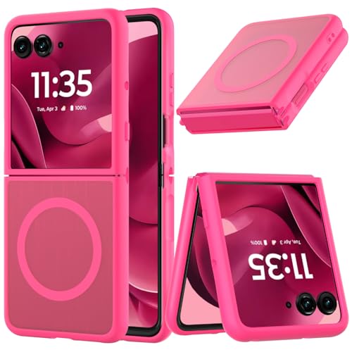 KEKBOXQ Case for Motorola Razr+ 2025/Razr+ 2024 Magnetic Cover,Moto Razr Plus 2025/Razr Plus 2024 Phone Case,Slim-Fit Hard PC Bumper Shockproof Silicone Protective Cases,Hot Pink