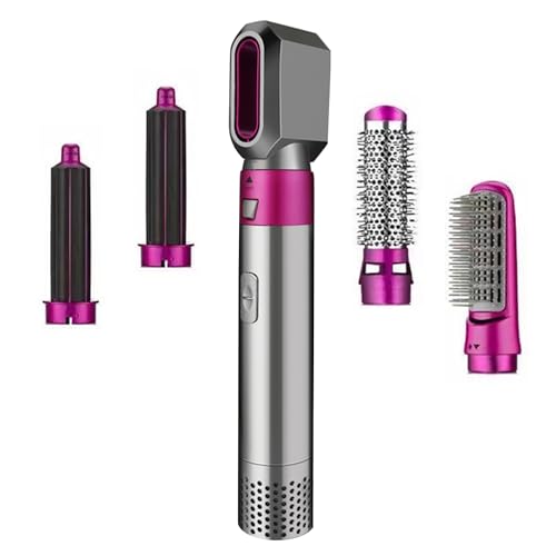 5-in-1 Professional Hair Styling Tool – Fast-Drying Blow Dryer with Curling Barrels, Volumizing Brush, Paddle Brush & Styling Nozzle for Curling, Straightening & Smoothing