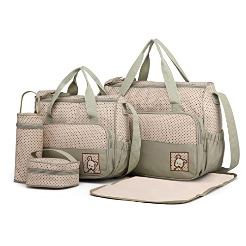 Miss Lulu 5 pcs Bébé Ensemble de sacs à langer de multifonction Diaper Messenger hôpital Maternité Ensemble de sac en polyester avec motif imprimé pois (Gris) Cover