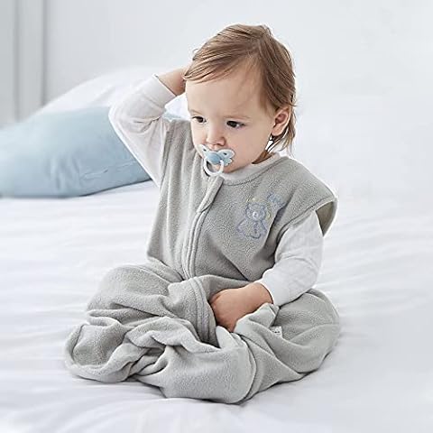 DuoMiaoMiao Micro-Fleece Baby Sleep Bag, All Season Plush Wearable Blanket with Inverted Zipper, 1 Pack Unisex Sleeveless Fleece Baby Suit for Baby Toddler 2 - 3 Years, 1.0 TOG, Gray Cover