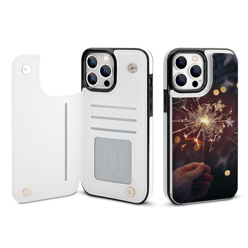 HKMNLEW Happy New Year Print Flip Phone Wallet Case iPhone 13 Pro�p PU���U�[���C�ϏՌ��d�b�P�[�X�J�o�[ �J�[�h�z���_�[�t��