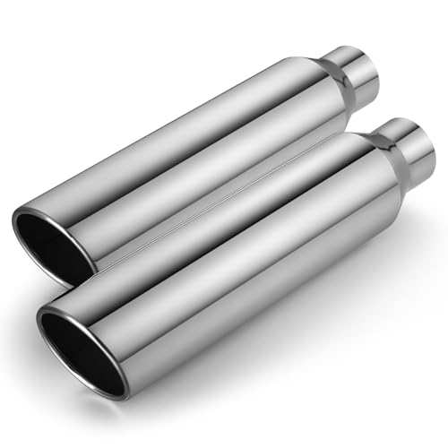 Image of 2PCS Exhaust Tip 2.5 inch Inlet 4 inch Outlet 18 inch Long, High Performance Stainless Steel, Rustproof Polished Finish, Rolled Angle Cut, Bolt-On Diesel Tail Pipe, Universal for Car Truck