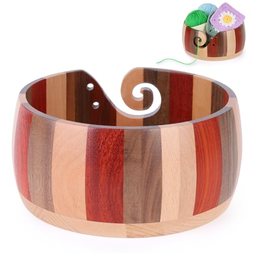 Aeelike Yarn Bowl, Large Wooden Yarn Bowls for Crochet and Knitting, 8.27x3.94inch Knitting Wool Bowl Holder for Yarn Ball Storage - Large
