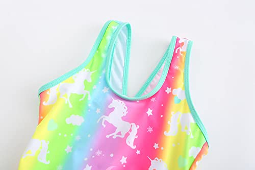 Image of Girls One Piece Rainbow Unicorn Swimsuit Stars Print Swimwear Bathing Suit