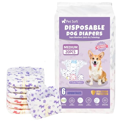 Pet Soft Female Dog Diapers - Disposable Doggie Diapers with Wetness Indicator, Puppy & Cat Diaper Super Absorbent, Fit for Female Dog in Heat or Incontinence, 20pcs (M, Mixed)