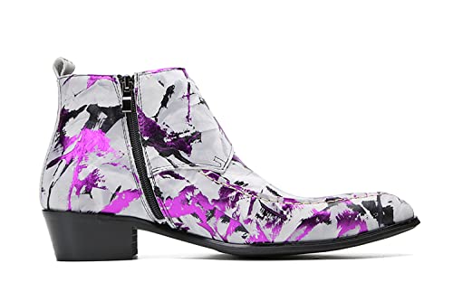 Santimon Mens Ankle Boots Casua Dress Genuine Leather Chelsea Boots Pointed Toe Zipper Belt Buckle Cowboys Boots Fashion Prom Wedding Tuxedo Ballroom Disco Singer Western Boots for Men3