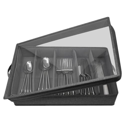 Qezodsx Rangement des Couverts - Boîte de Rangement pour Couverts avec Séparateur Réglable, 5 Compartiments,