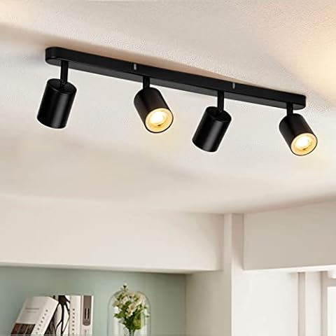 Wowatt LED Deckenleuchte 4 Flammig, Deckenstrahler LED Schwenkbar GU10, Spotbalken Deckenlampe Spot Schwarz, Modern Strahler Deckenspot für Küche Cover