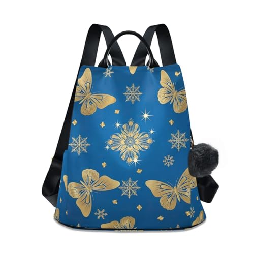 Sac à dos femme bleu à papillons dorés chic pour le quotidien