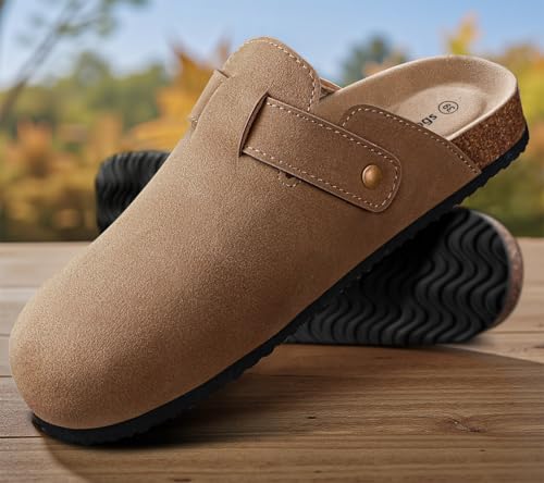 Image of KEMISANT Men Clogs-Comfortable Suede Mules Slippers Sandals Nurse Potato Shoes Unisex-Cushioned Cork-Footbed