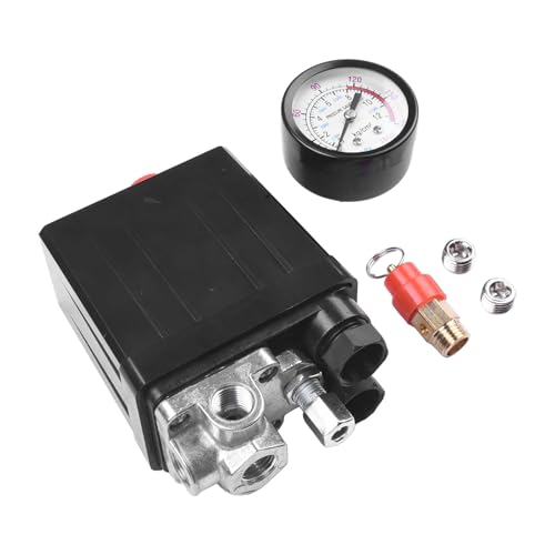 Gdfnmogo Pressostat de compresseur d'air 4 ports 175 psi avec régulateur collecteur et soupape de sécurité pour compresseurs d'air électriques standard, 220 V 15 A Max