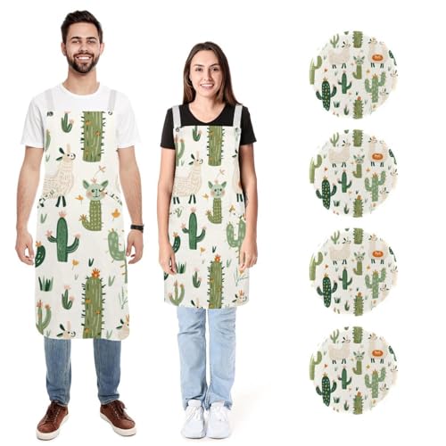 Tabliers de cuisine réglables motif cactus et alpaga (lot de 2) pour hommes et femmes