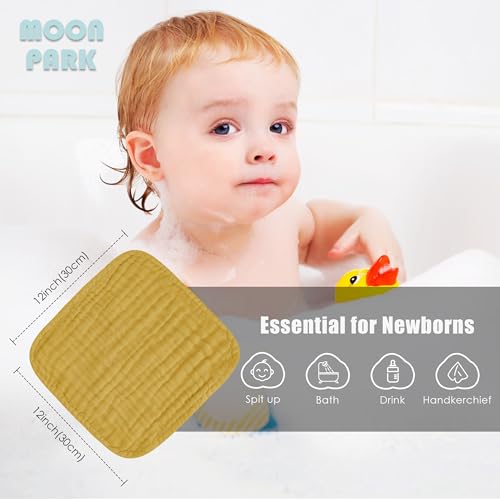 Image of MOON PARK Baby Washcloths, 12 Pack - 12x12 Inches, Small Burp Cloths and Baby Wipes - 100% Cotton Muslin Ultra Soft for Newborn, Infant and Toddlers - Brown, Honey and Bean Paste Series