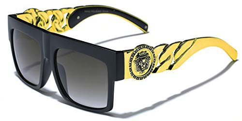 Flat Top Gold Chain Link Hip Hop Rapper Aviator Celebrity Sunglasses