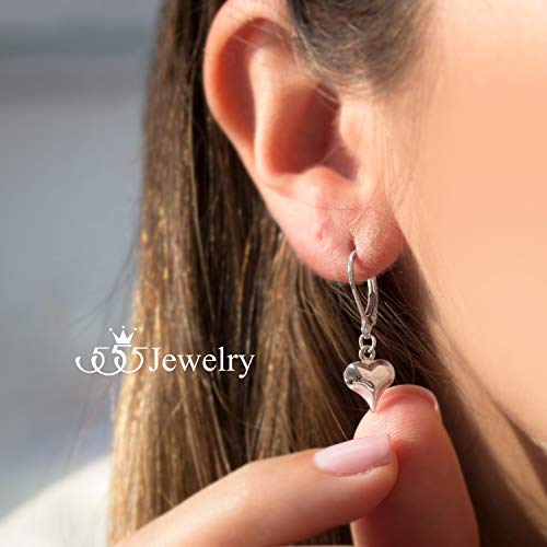 555Jewelry Stainless Steel Heart Shaped Earrings For Women - Silver Heart Hoop Earrings, Heart Love Cute Dangle Drop Lever Back Earrings - 1.1 Inches #TOP2