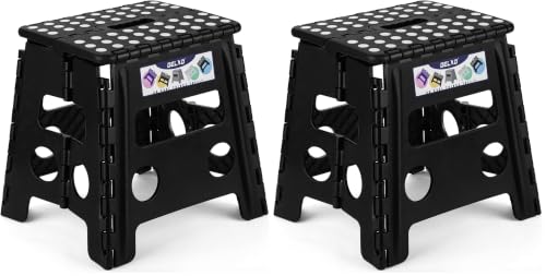 Image of Delxo Folding Step Stool, 13 inch Non-Slip Foldable Stools Up to 300 LBS, Step Stool with Handle, Lightweight for Kitchen, Bathroom, Bedroom, Garden, Black, 1PC (Pack of 2)