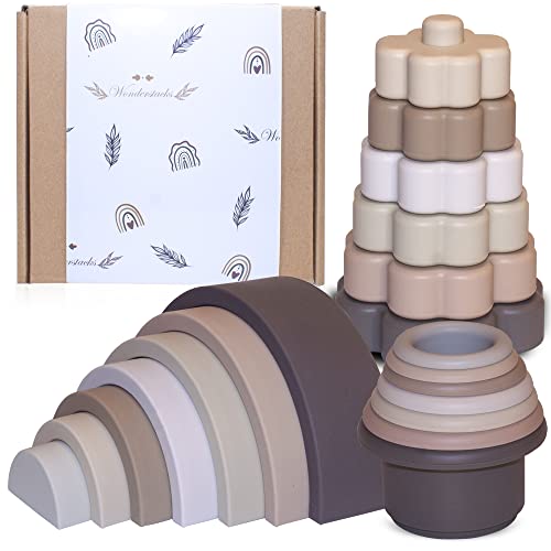 Image of Wonderstacks Ships from California! 20 Piece Set Stacking Toys Rainbow Star Stackable Cups Baby Toy Girl Boy Gift Neutral Silicone Nesting Toys Early Education Purples