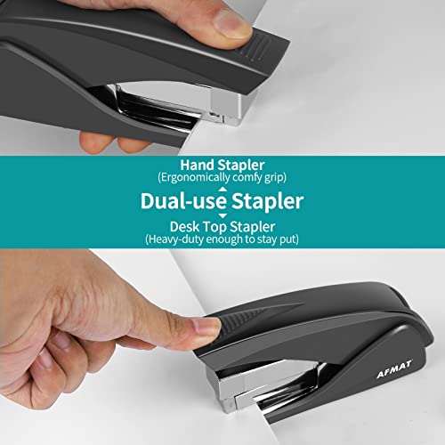 Afmat Stapler For Desk, 50 Sheets Effortless Stapler, Ergonomic Office Stapler, Low Force, One Touch Stapling Desk Stapler, Built-In Staple Remover, Portable & Space Save Size, Good For Home & Office #TOP5