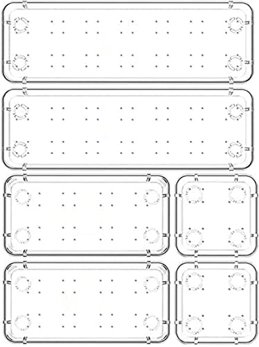 Image of Clear Plastic Drawer Organizers Set, 3-Size Versatile Bathroom and Vanity Drawer Organizer Trays, Storage Bins for Makeup, Bedroom, Kitchen Gadgets Utensils and Office (6 PC SET)