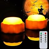 Homemory Halloween Bright LED Pumpkin Lights with Remote Control and Timers, Jack Oβ Lantern Lights Battery Operated for Halloween, Fall Decorations, Orange, Outdoor, Set of 2
