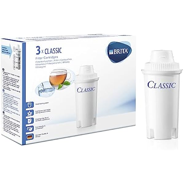 BRITA Wkłady filtrujące Classic 3-pak odpowiednie do starszych filtrów wody Brita do redukcji wapna chloru i substancji zakłócających smak w wodzie z kranu chronią urządzenia kuchenne przed