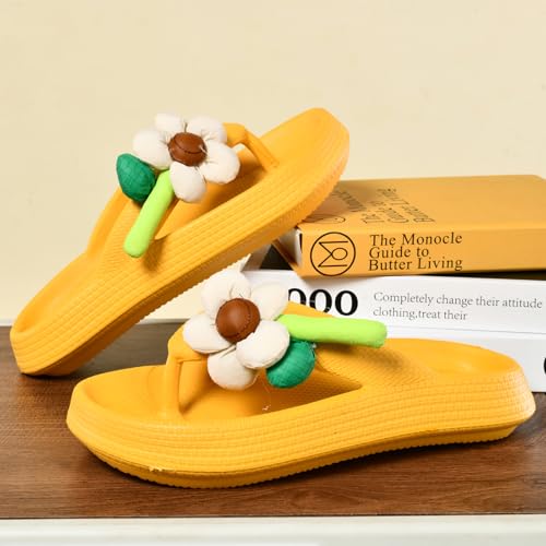 Women’s EVA Platform Flip Flops with 3D Cotton Flower, Soft Pillow Sandals, Non-Slip Cushioned Thong Slippers for Indoor & Outdoor, Cute Summer Slides4