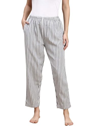 Image of KRYPTIC Women's 100% Pure Cotton Woven Pyjama | Mid Rise Relaxed Fit Full Length Nightwear Pant with Elasticated Drawstring Waistband & Side Pocket | Comfortable Lounge, Sleepwear & Casual Bottom Wear