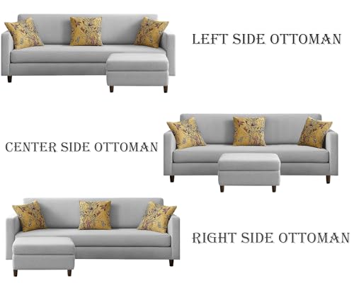 Image of Casaliving Premium Lifestyle Fabric 4 Seater L Shape Sofa Set 3 Seater Modern Sofa Set & Ottoman for Living Room (Grey Color) Premium Fabric