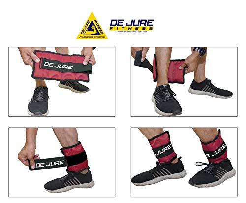 Image of De Jure Fitness Adjustable Ankle & Wrist Weights Pair (1KG x 2) for Men & Women | Strength Training, Walking, Running, Workout, Yoga | Comfortable, Durable | Red- 2KG