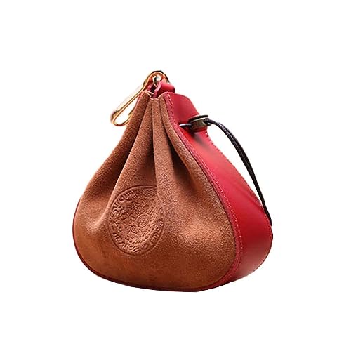 1-Pack Leather Coin Pouch - Mini Coin Organizer with Drawstring for Men & Women (Red)