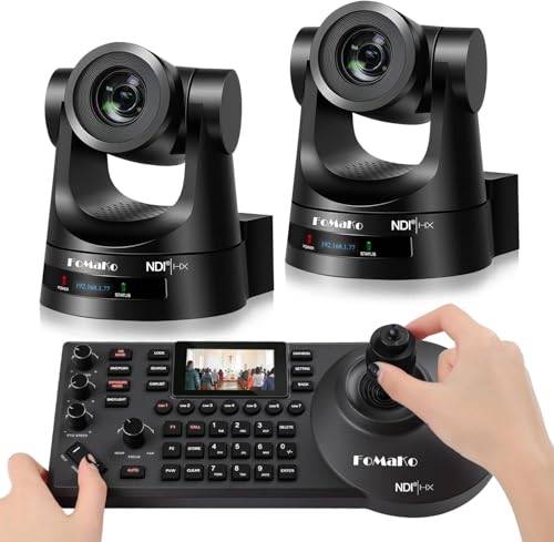 FoMaKo NDI PTZ Camera, AI Auto Tracking Gen 3, 30X Optical Zoom Camera Bundle for Church Worship PoE PTZ Controller Keyboard BN302(NDI Bundle KN30Ax2+KC608 Pro)