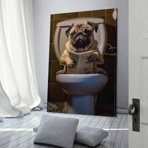 Poster sur toile carlin aux toilettes deco murale originale humour noir