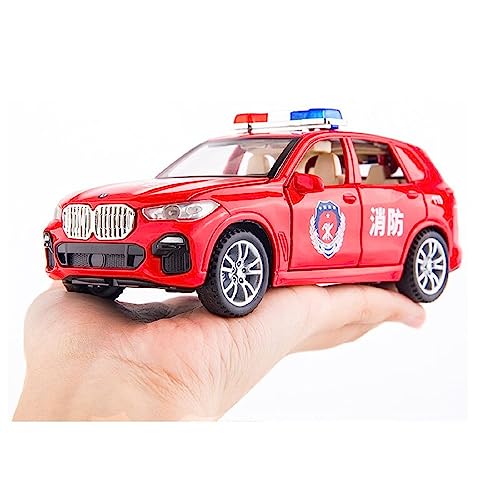 Image of 132 X5 Fire Police Toy Car Diecast Metal Car Light Sound Pullback Openable Door, Red