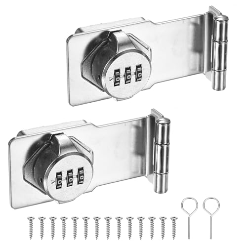 Image of M METERXITY 2-Pack Keyless Combination Lock, 3.5 inch Zinc Alloy Mechanical Password Twist Knob Hasp Locks Latch, 90 Degree Barn Door Lock for Cabinet /Closet /Garage /Drawers /Garden [Silver]