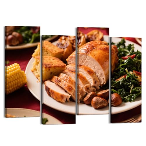 Canvas Wall Art 4-Piece Roasted Turkey & Cornbread Prints