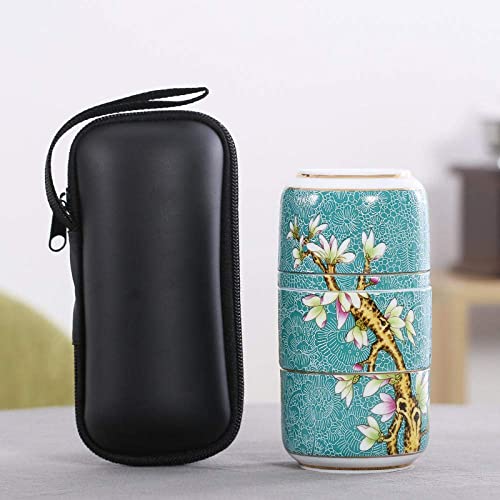Jingdezhen Ceramic Tea Set Portable Tea Bowl Teapot Gaiwan Teacups Travel Office Tea Set Water Bottle Travel Bag-B (C)