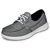 Skechers Women's Go Walk Lite - Isla Boat Shoe, Black/White, 8
