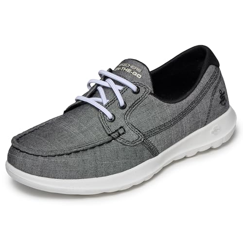 Skechers Women's Go Walk Lite - Isla Boat Shoe, Black/White, 9 Wide