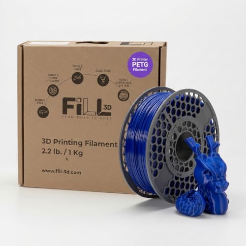 PETG Filament 1.75mm 1KG (2.2lbs), FILL-3D Dimensional Accuracy +/- 0.03mm, Fits Most FDM 3D Printers, Strong Durable Print Material (Blue, PETG)